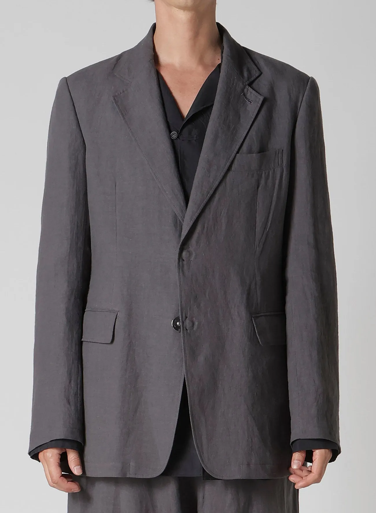 LINEN CLOTH FRONT EDGE 2SNAP BOTTON JACKET sold by Yohji Yamamoto product image thumbnail 2