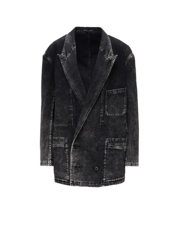 8OZ DENIM CHEMICAL WASH PEAKED LAPEL JACKET made by Yohji Yamamoto