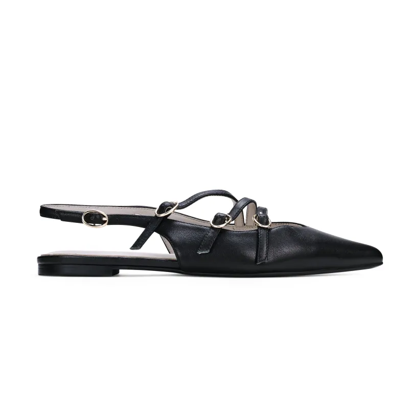 Ava Slingback Flat in Black Leather sold by Yosi Samra