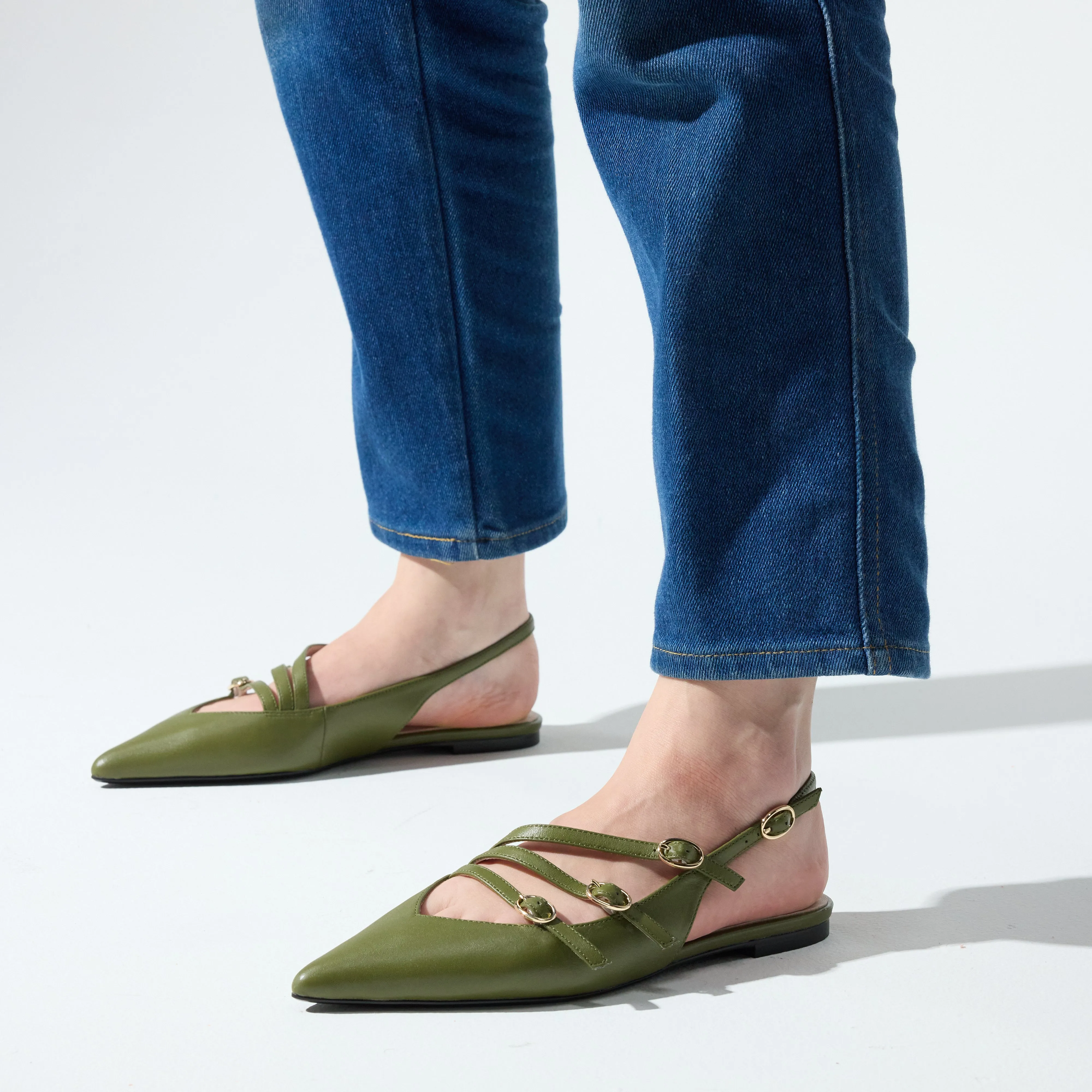 Ava Slingback Flat in Olive Leather sold by Yosi Samra product image thumbnail 2