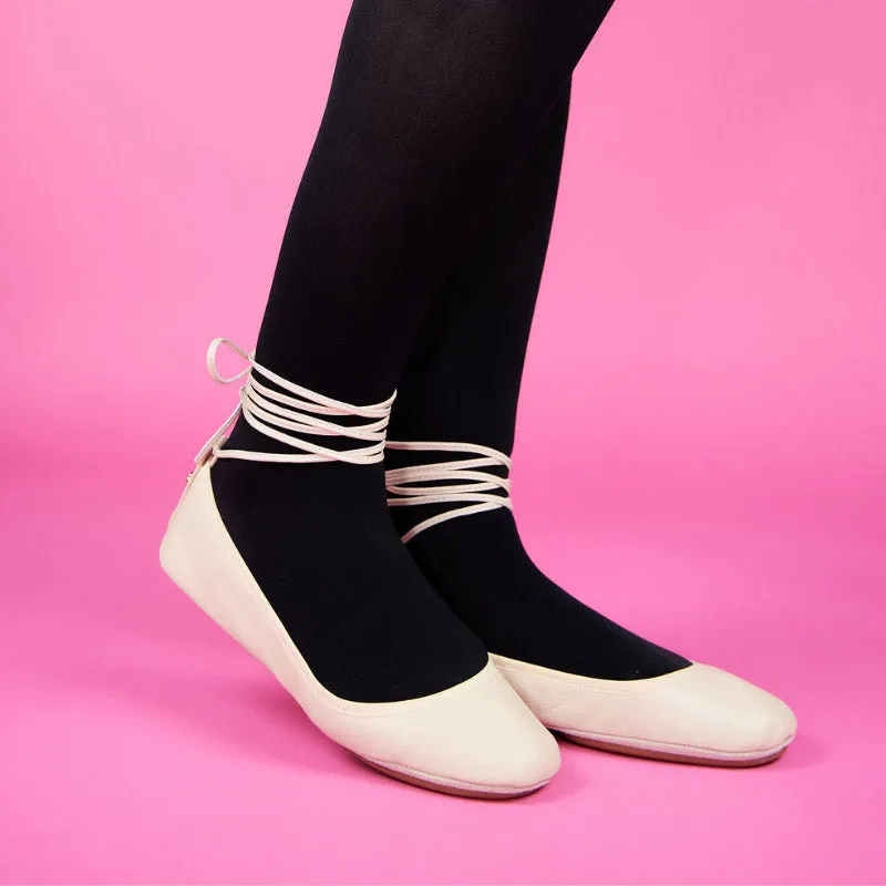 Sofia Ankle Wrap Flats in Blush Leather made by Yosi Samra