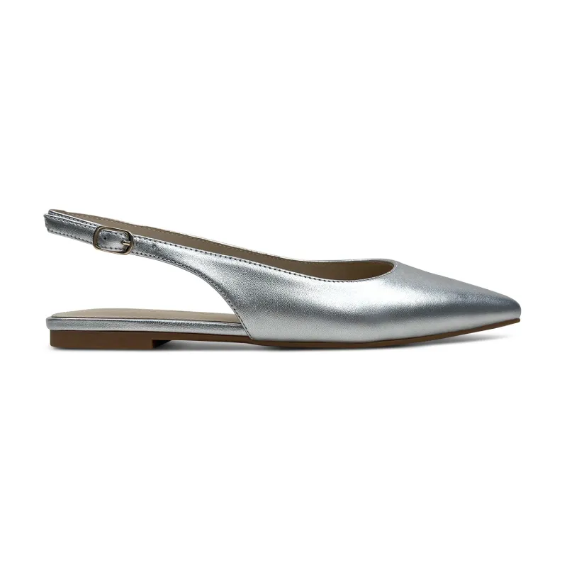 Vera Slingback Flat in Silver Leather sold by Yosi Samra