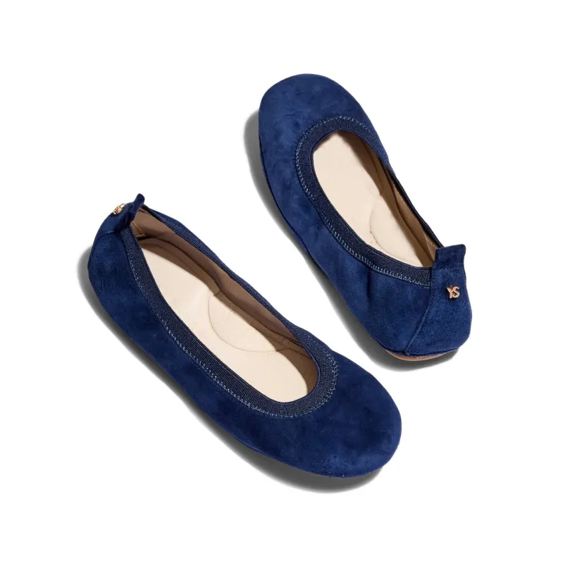 Samara Foldable Ballet Flat in Navy Suede sold by Yosi Samra