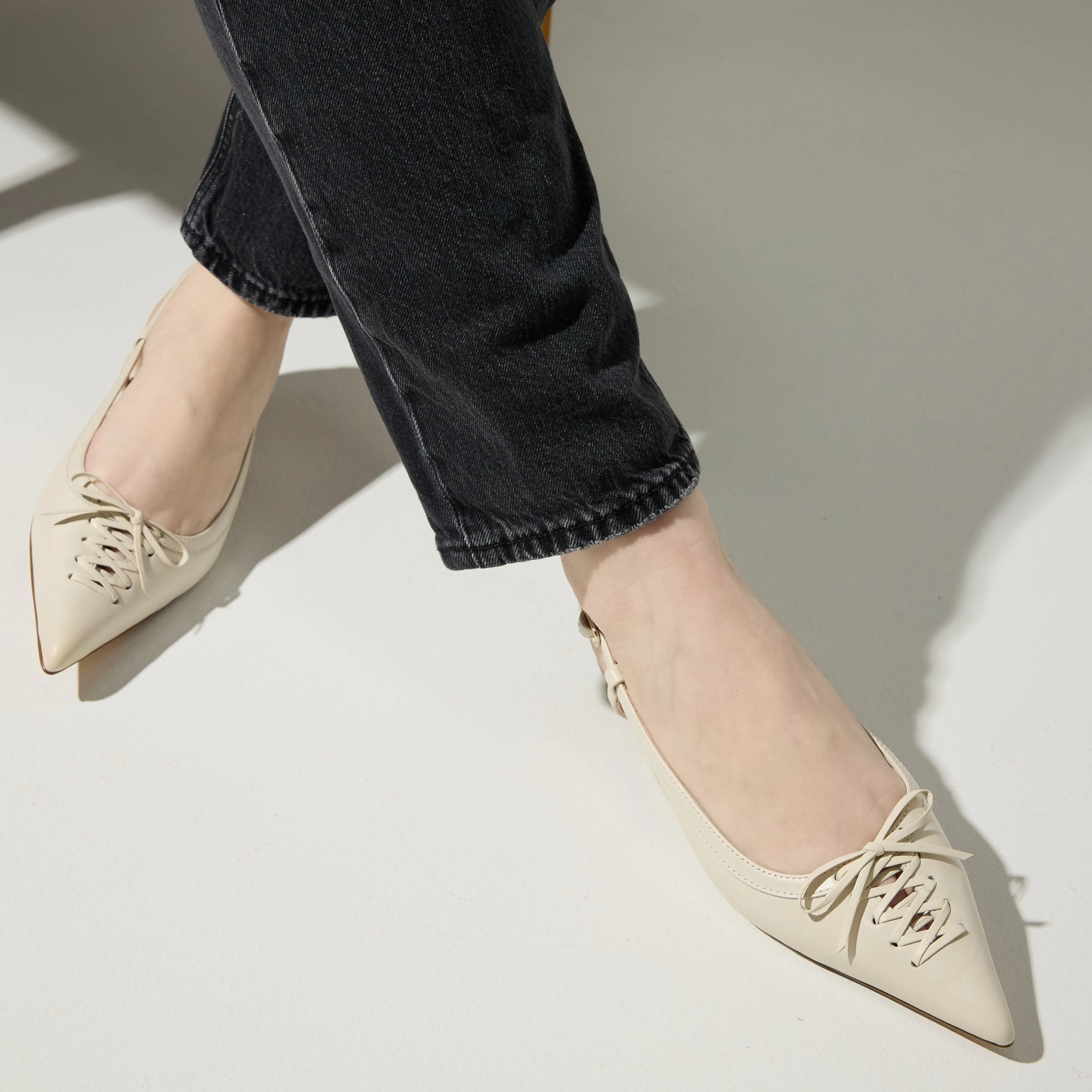 Vanessa Slingback Flat in Bone Leather sold by Yosi Samra product image thumbnail 5