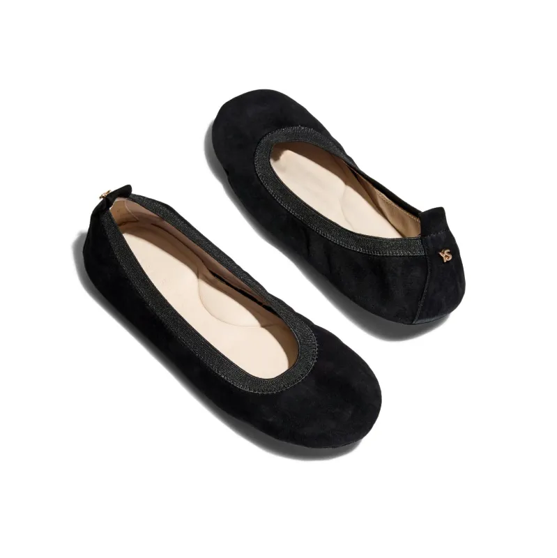 Samara Foldable Ballet Flat in Black Suede sold by Yosi Samra