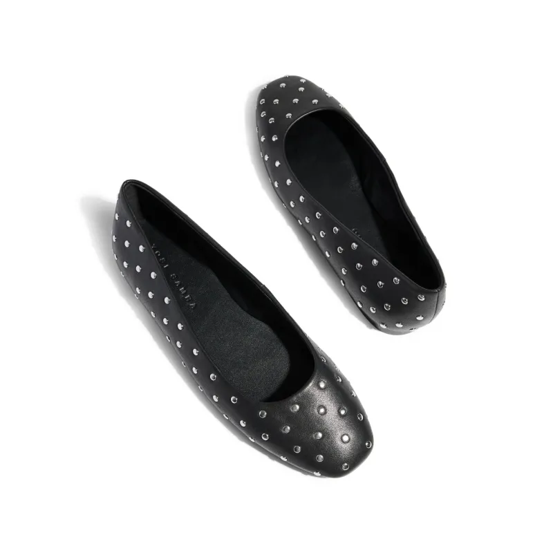 Sage Studs Ballet Flat in Black Leather sold by Yosi Samra