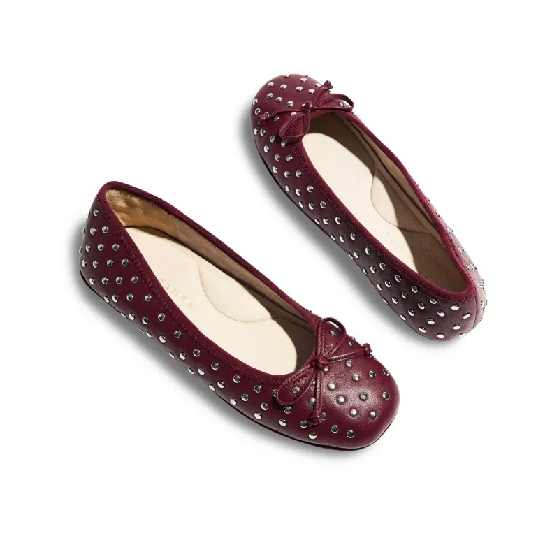 Stella Studs Foldable Flat in Burgundy Leather sold by Yosi Samra