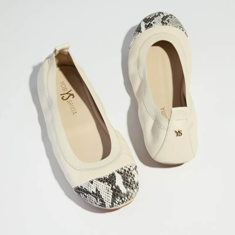 Samantha Foldable Ballet Flat in Bone & Snake sold by Yosi Samra