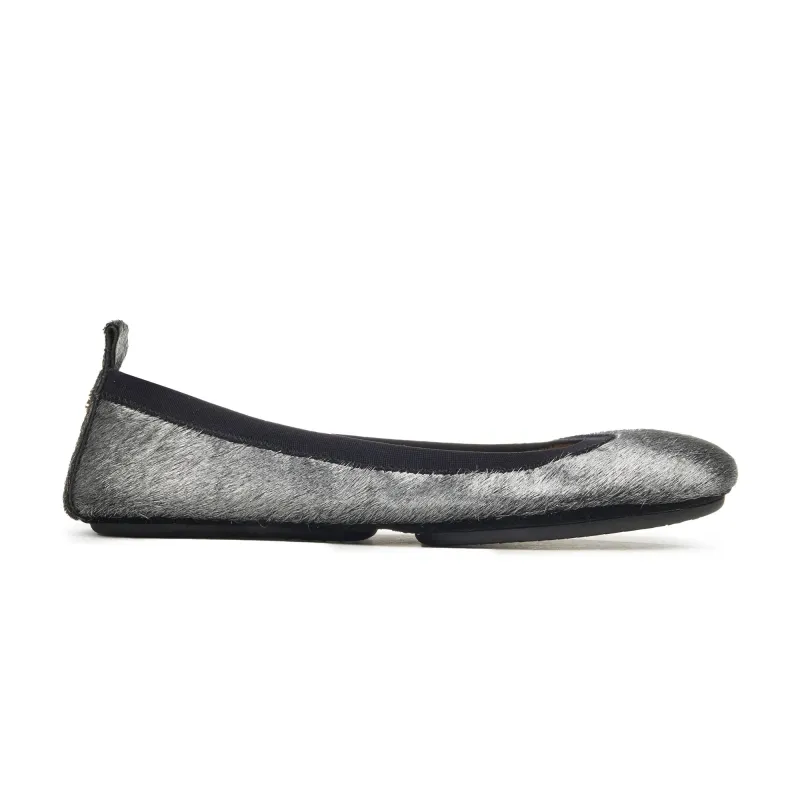 Samara Foldable Ballet Flat in Silver Calf Hair sold by Yosi Samra