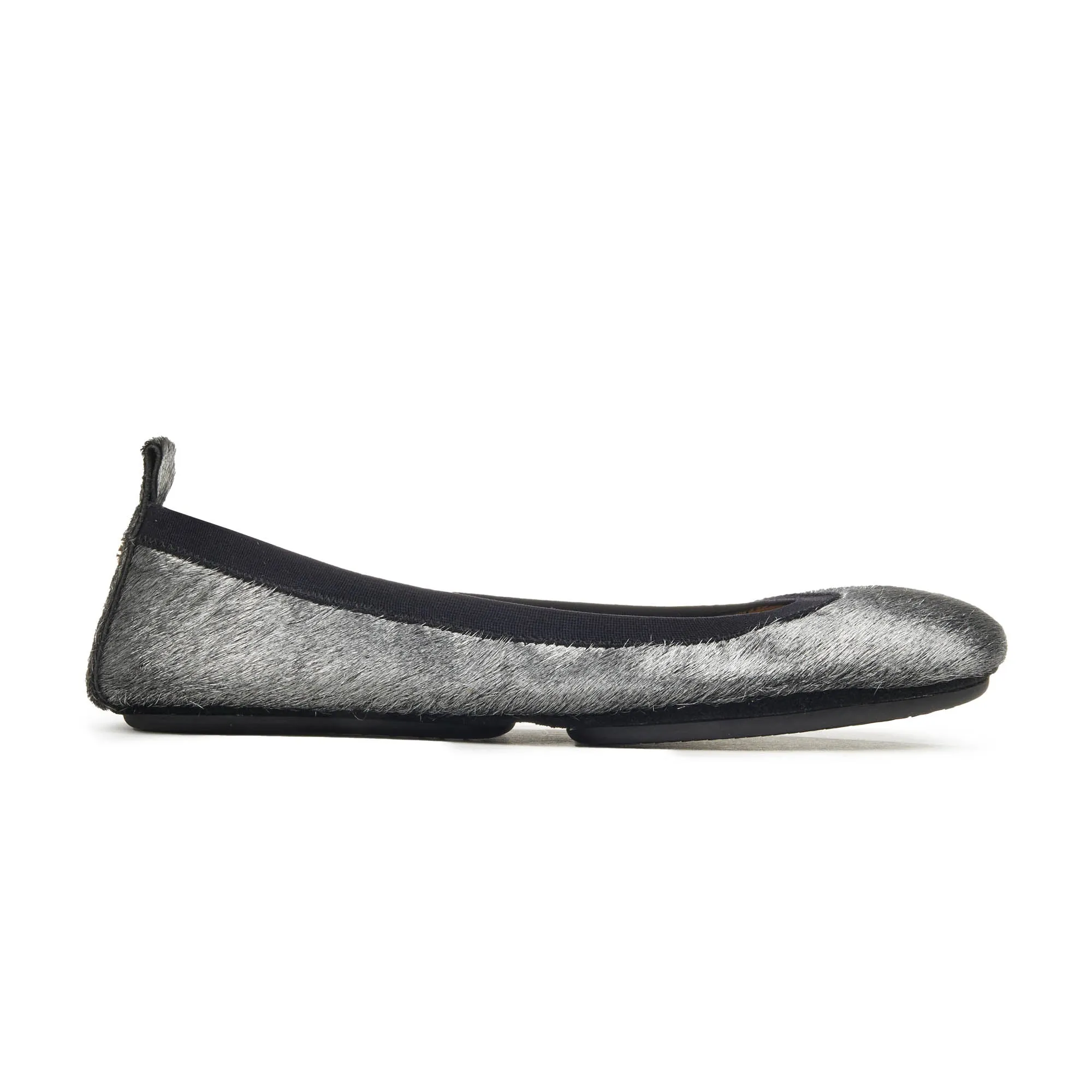 Samara Foldable Ballet Flat in Silver Calf Hair sold by Yosi Samra