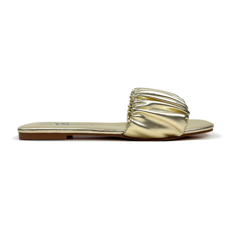 Naomi Ruched Sandal in Gold sold by Yosi Samra