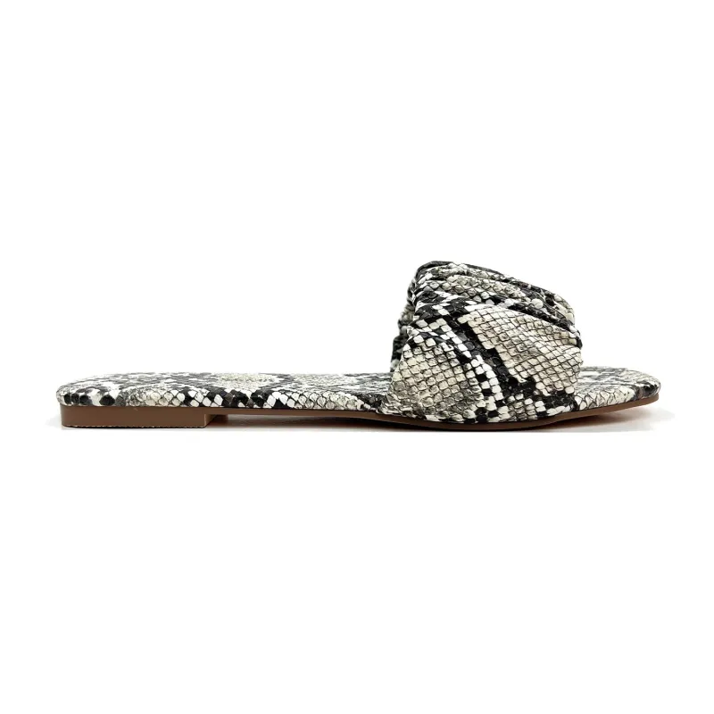 Naomi Ruched Sandal in Natural Snake made by Yosi Samra