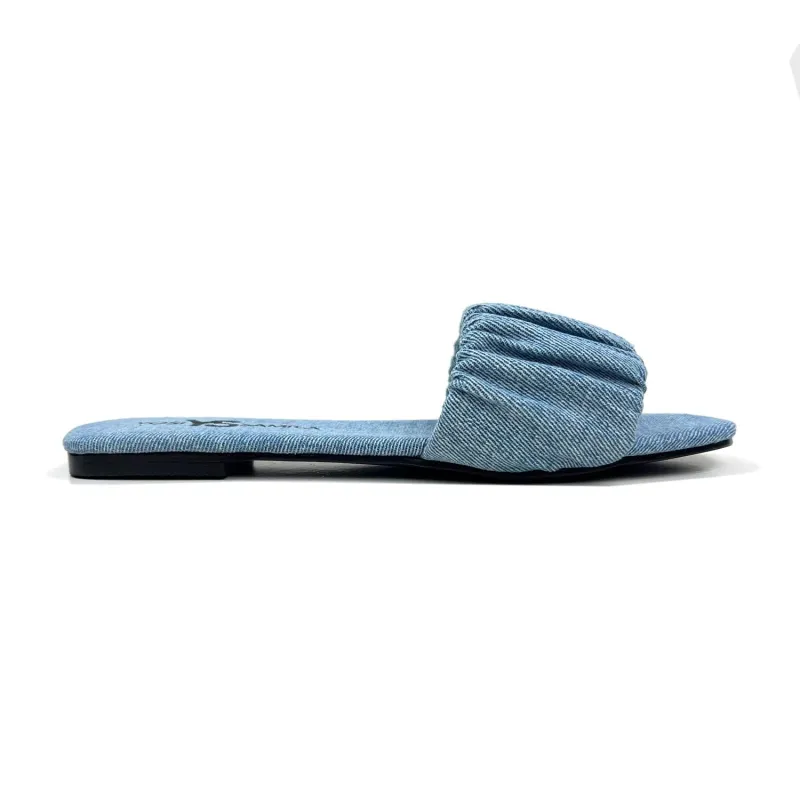 Naomi Ruched Sandal in Denim made by Yosi Samra