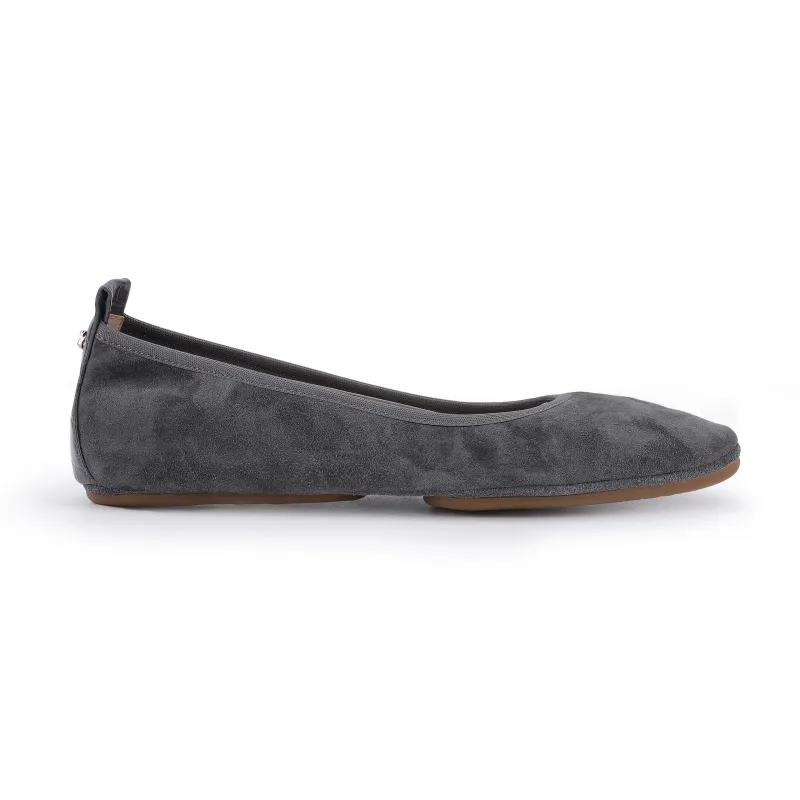 Vienna Foldable Ballet Flat in Smoke Suede sold by Yosi Samra
