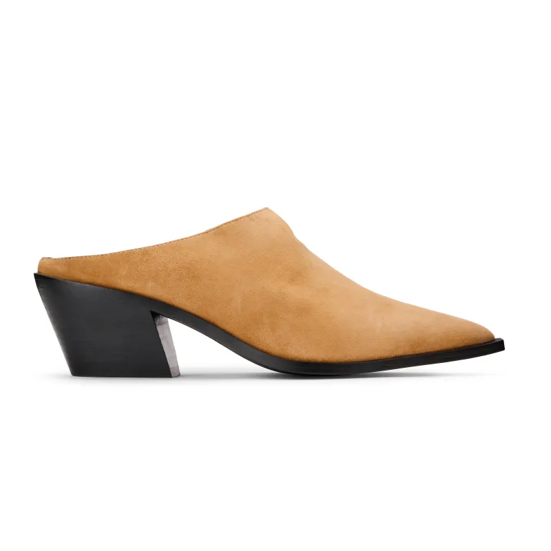 Savile Pointed Toe Mule in Whiskey Suede sold by Yosi Samra