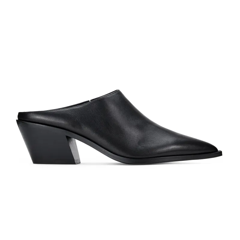 Savile Pointed Toe Mule in Black Leather sold by Yosi Samra