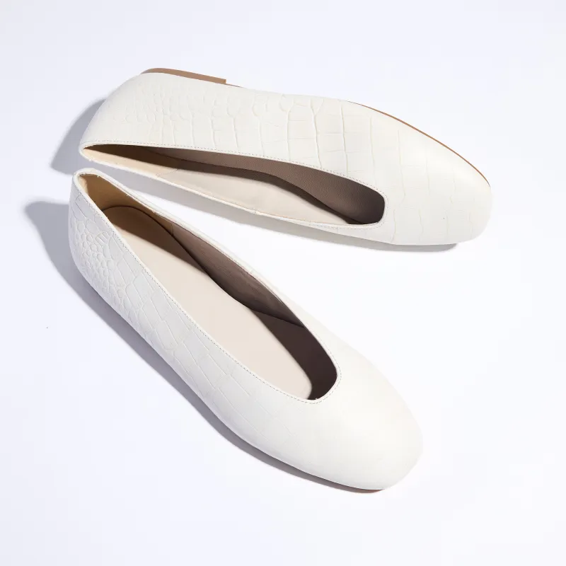 Emerson Ballet Flat in Bone Leather Croc sold by Yosi Samra
