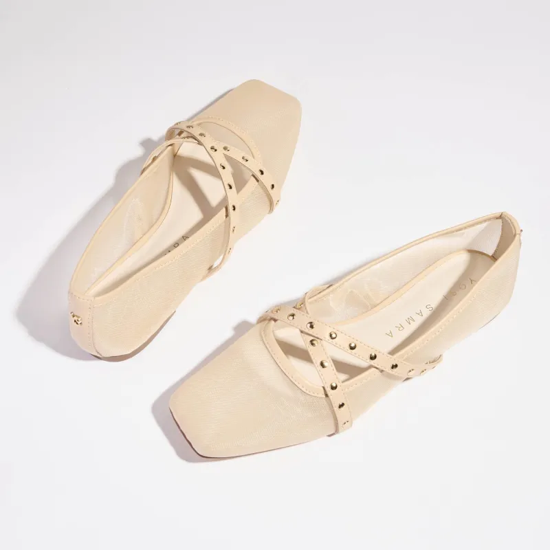 Chloe Ballet Flat in Nude Mesh sold by Yosi Samra