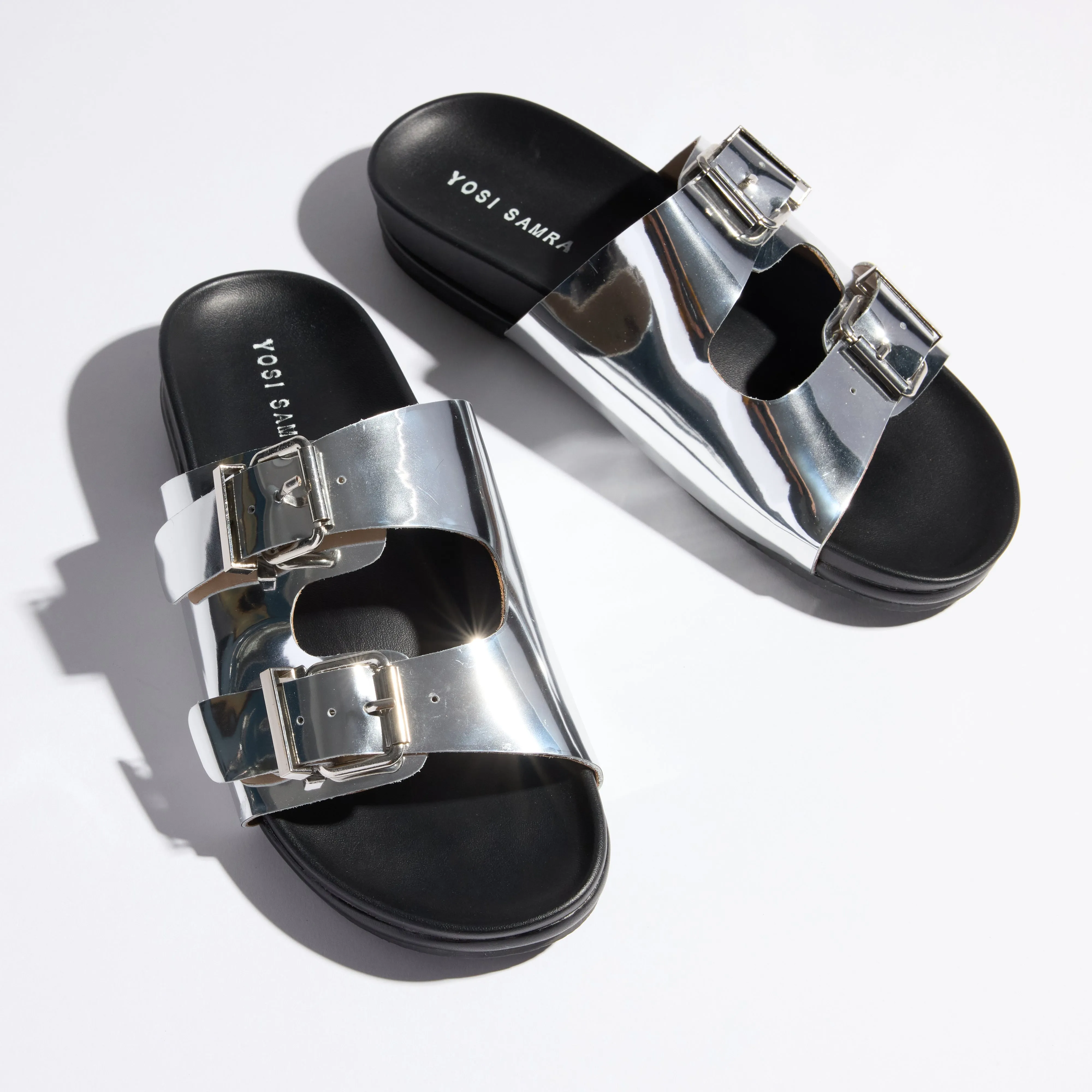 Maya Footbed Sandal in Silver Leather sold by Yosi Samra