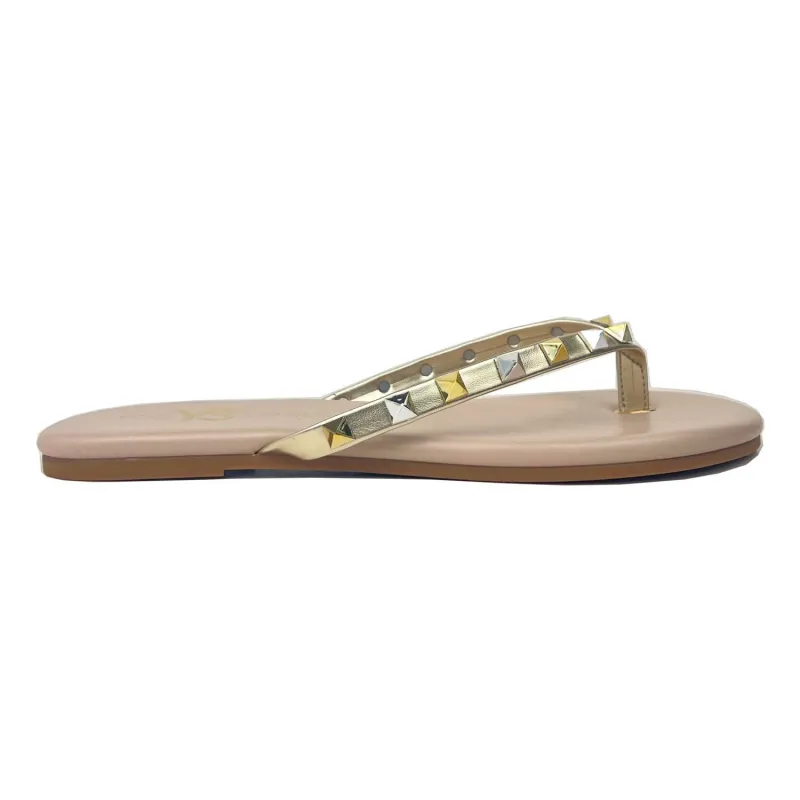 Rivington Stud Flip Flop in Beige Metallic made by Yosi Samra