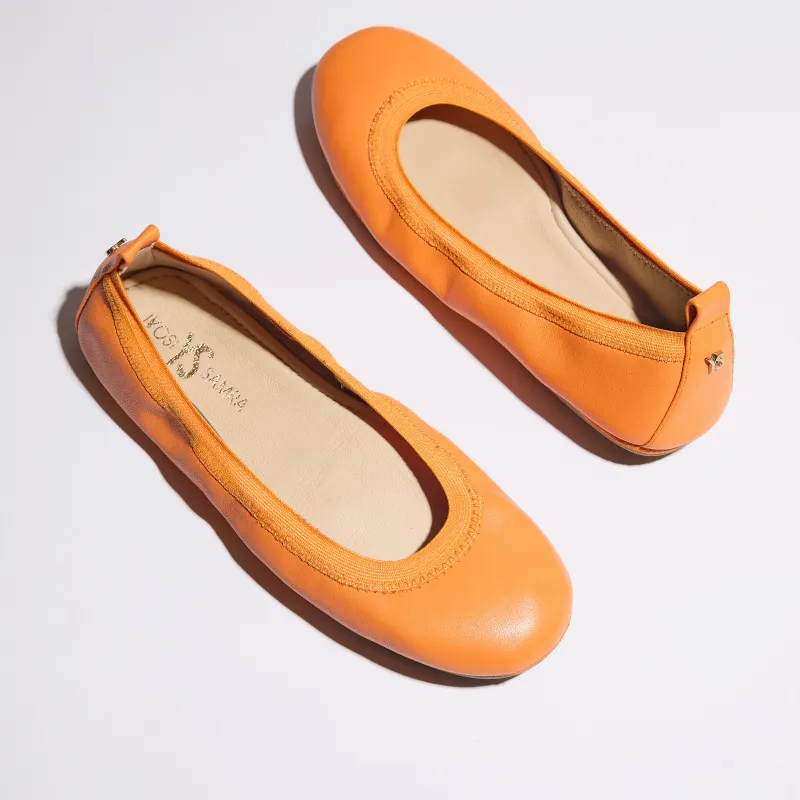 Samara Foldable Ballet Flat in Tangerine Leather sold by Yosi Samra