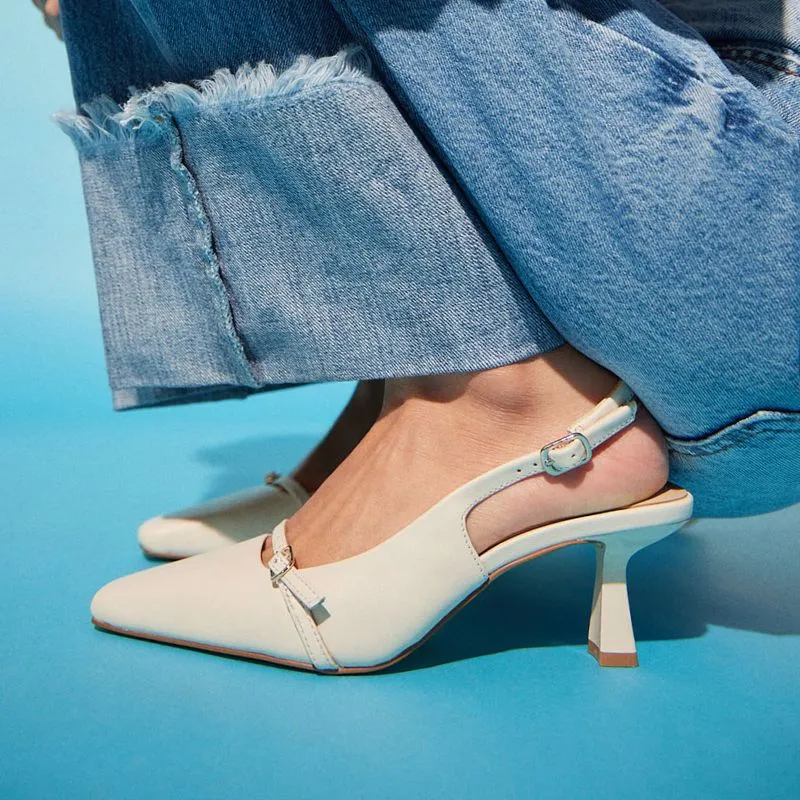 Kate Slingback Pumps in Bone Leather sold by Yosi Samra