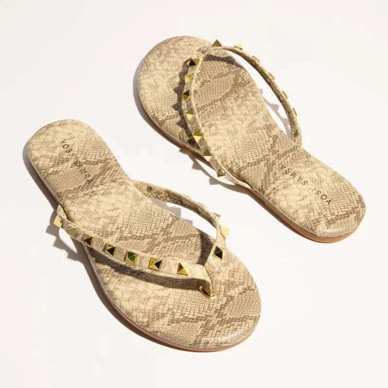 Rivington Stud Flip Flop in Snake Print sold by Yosi Samra