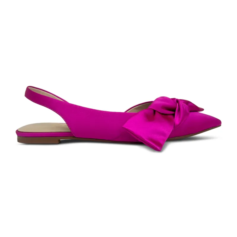 Violet Slingback Flat in Fuchsia Satin sold by Yosi Samra