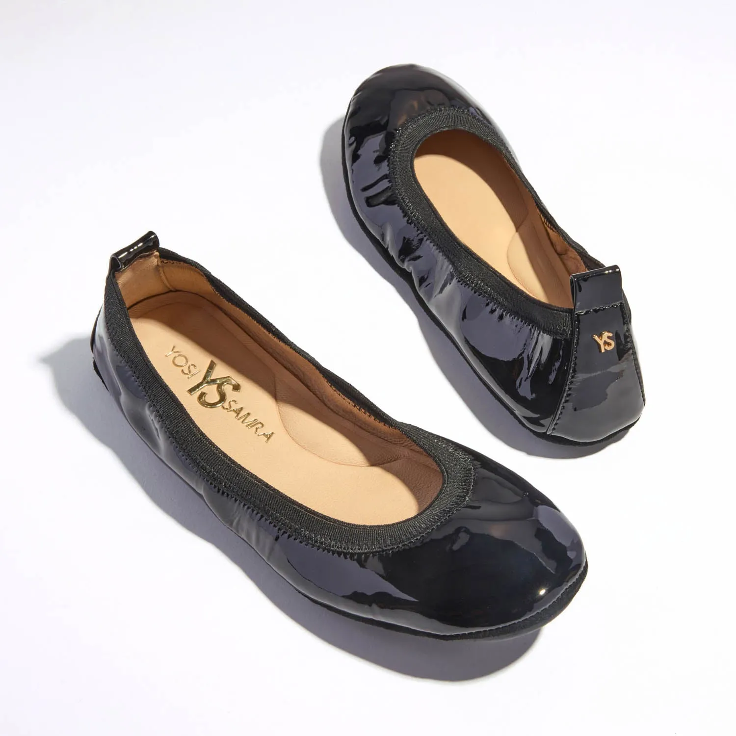 Samara Foldable Ballet Flat in Black Patent sold by Yosi Samra