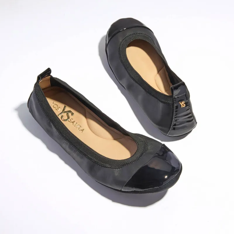 Samantha Foldable Ballet Flat in Black Leather sold by Yosi Samra