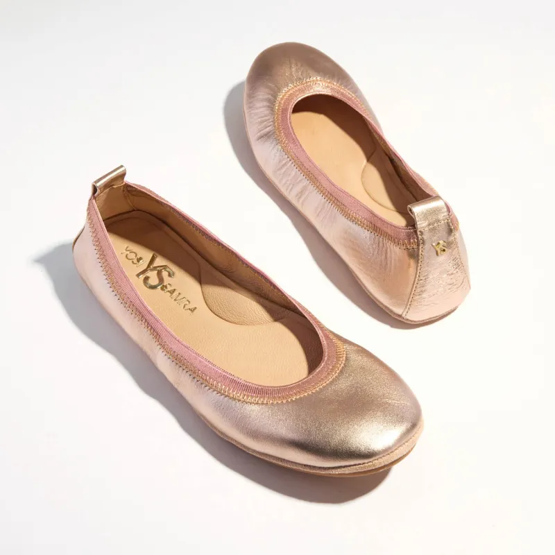 Samara Foldable Ballet Flat in Rose Gold Leather made by Yosi Samra