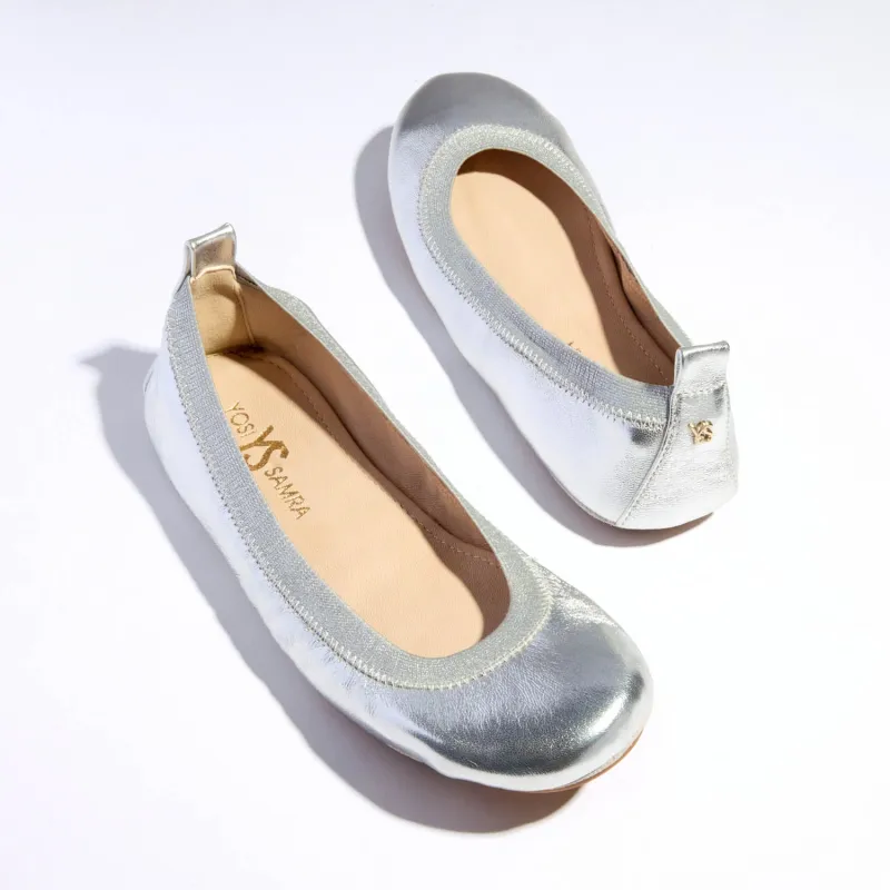 Samara Foldable Ballet Flat in Silver Leather sold by Yosi Samra