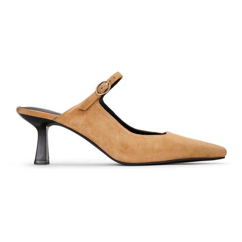Ryder Heel in Camel Suede made by Yosi Samra