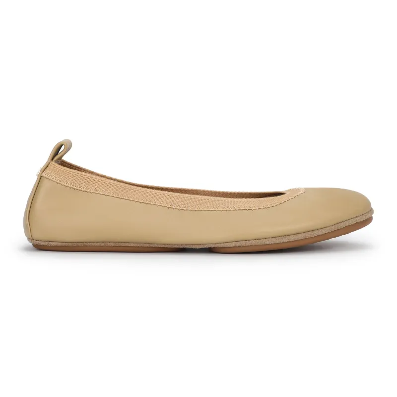 Samara Foldable Ballet Flat in Latte Leather sold by Yosi Samra