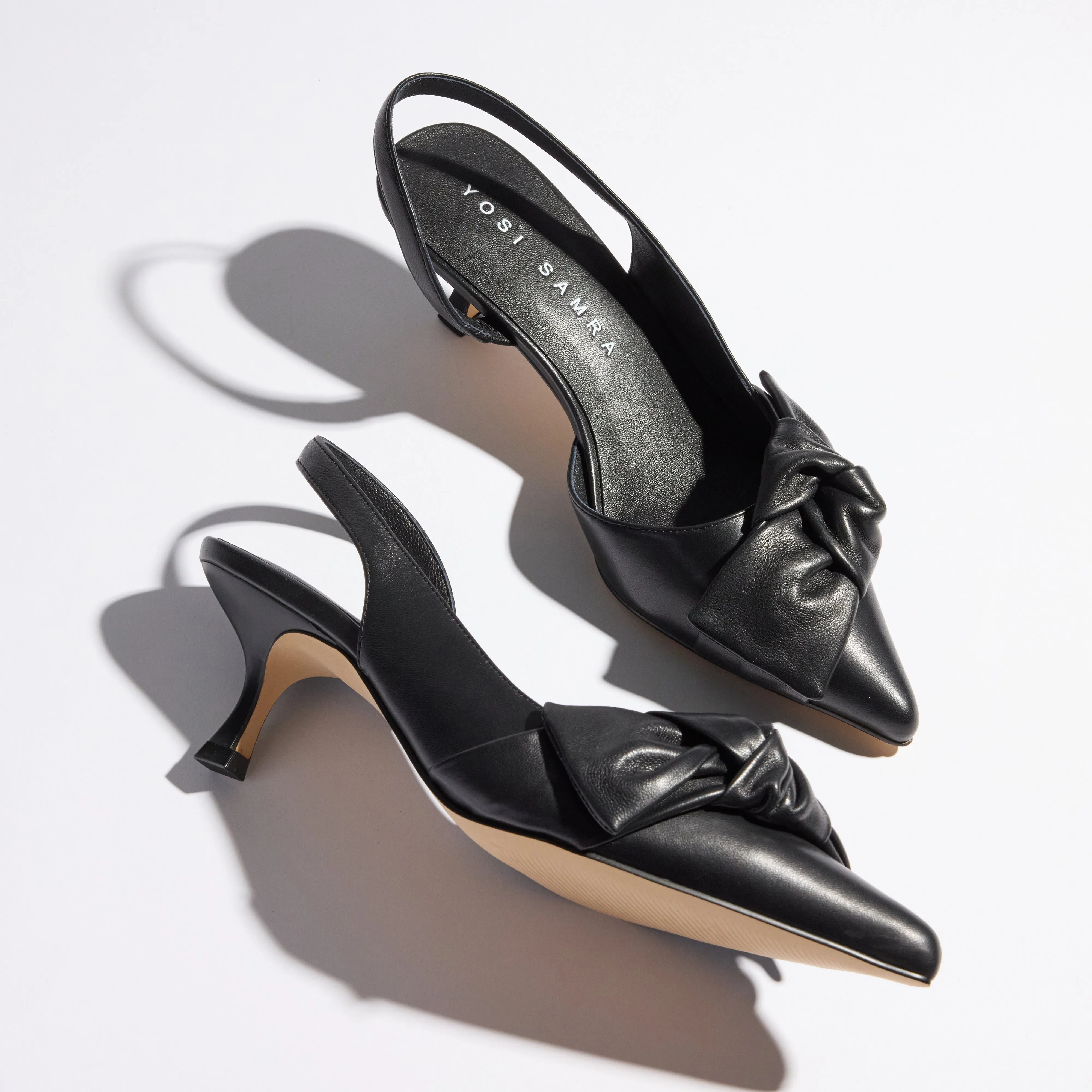 Kaleigh Bow Heel in Black Leather sold by Yosi Samra