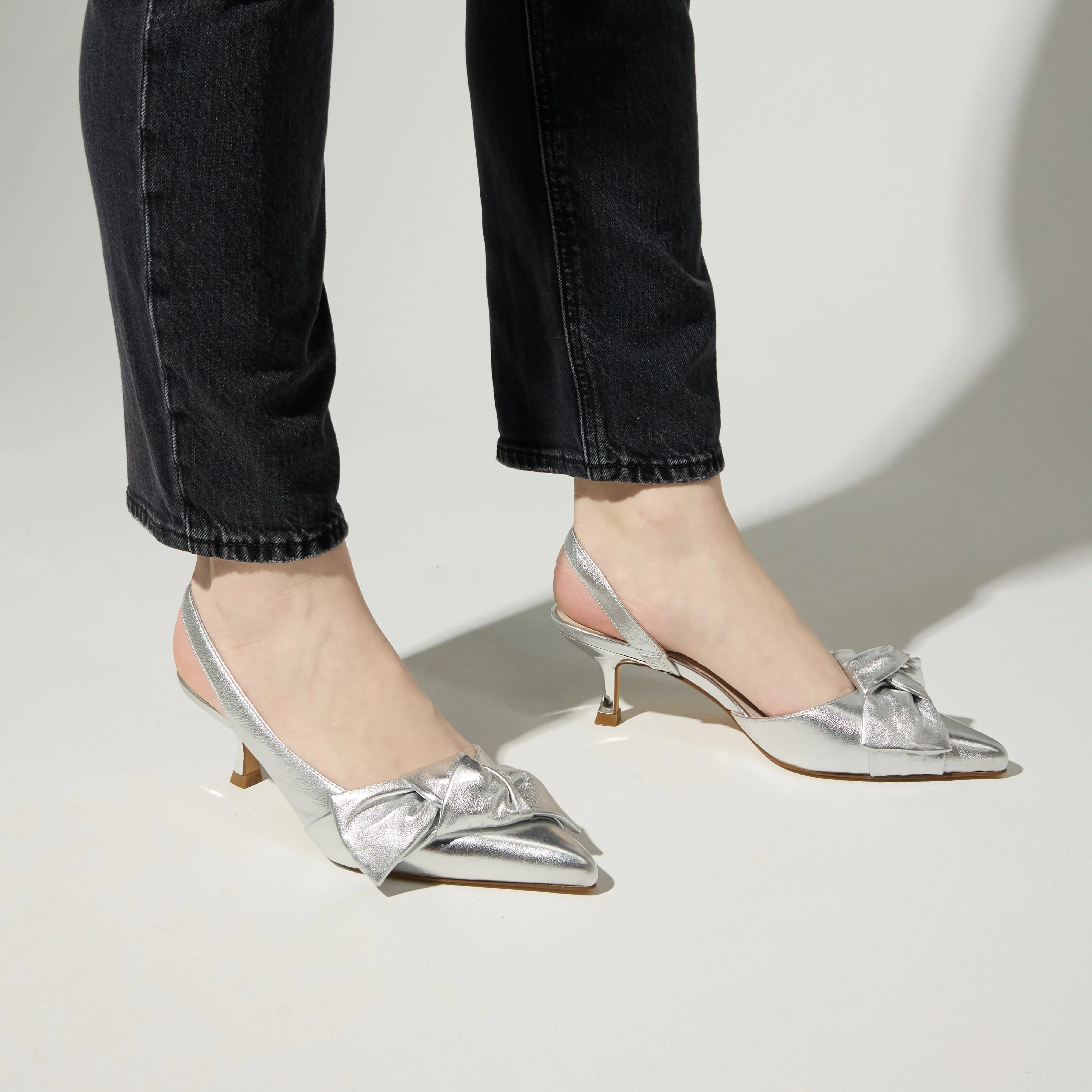 Kaleigh Bow Heel in Silver Leather sold by Yosi Samra product image thumbnail 5