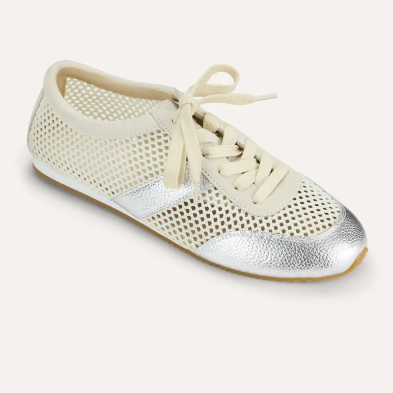 Kiah in Cream Mesh/Silver Metallic Mesh Casual Sneaker for Women sold by Yosi Samra
