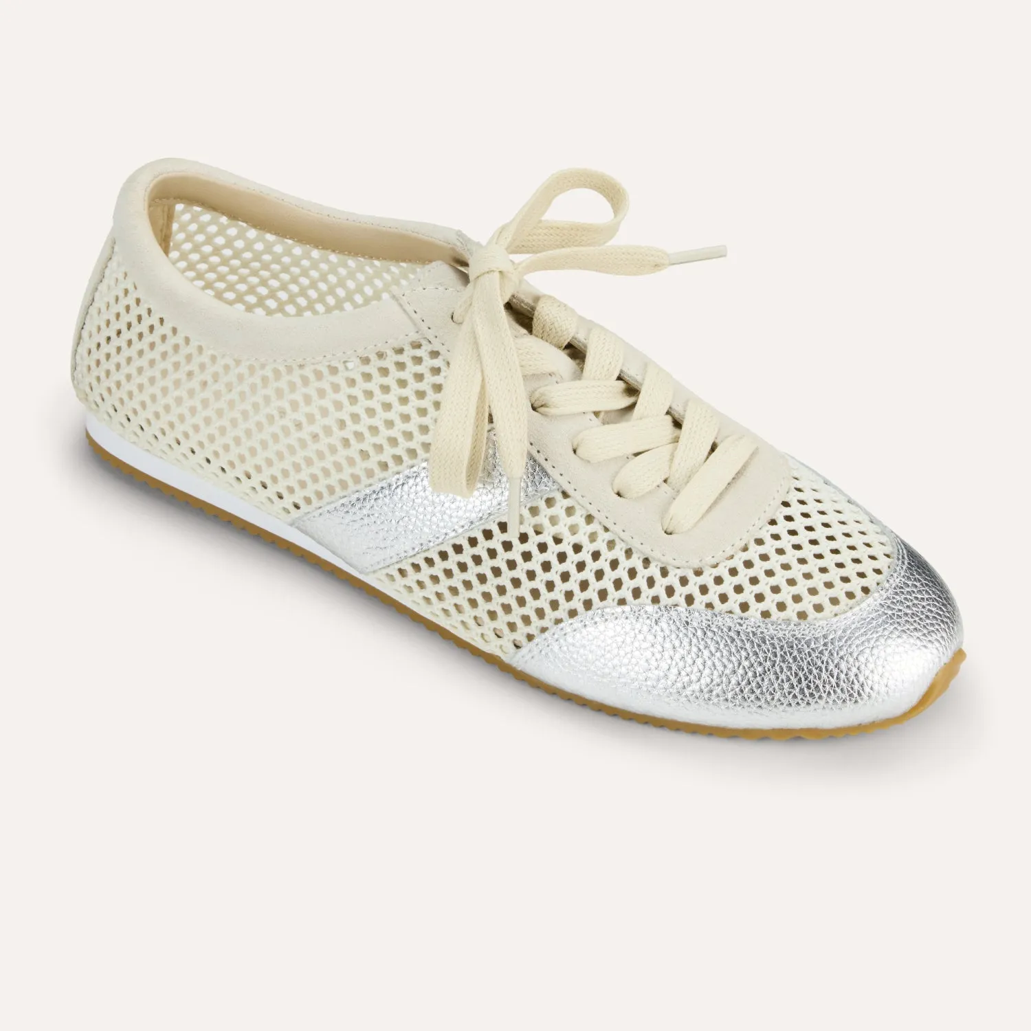 Kiah in Cream Mesh/Silver Metallic Mesh Casual Sneaker for Women sold by Yosi Samra
