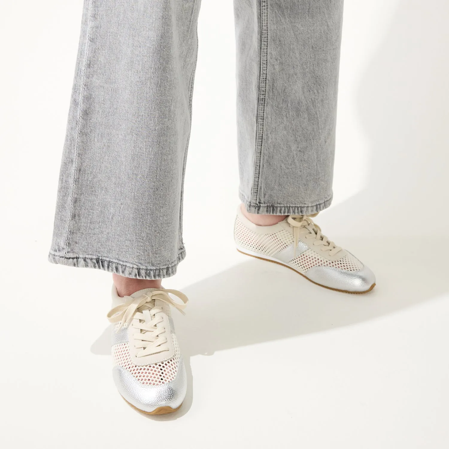Kiah in Cream Mesh/Silver Metallic Mesh Casual Sneaker for Women sold by Yosi Samra product image thumbnail 5