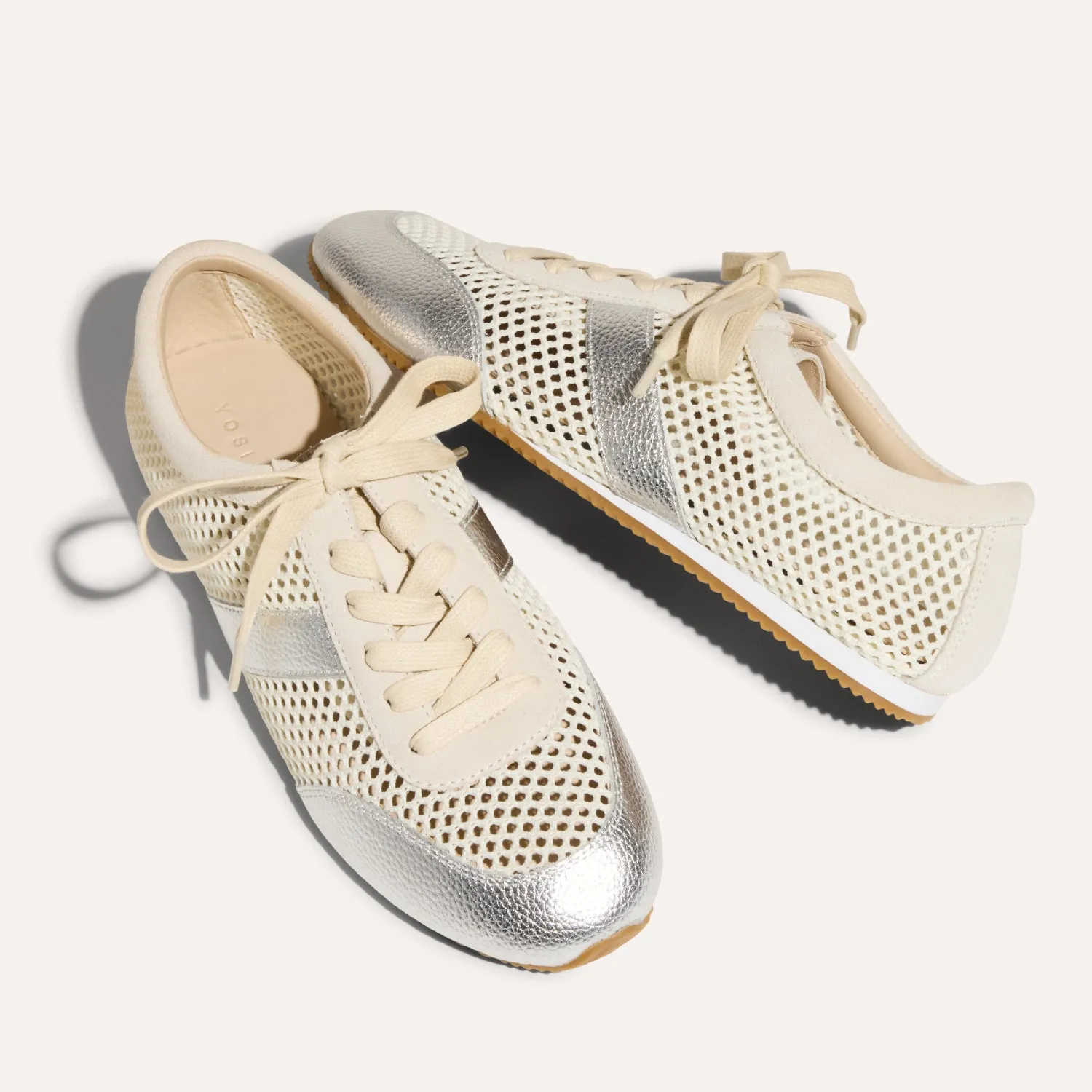 Kiah in Cream Mesh/Silver Metallic Mesh Casual Sneaker for Women sold by Yosi Samra product image thumbnail 4
