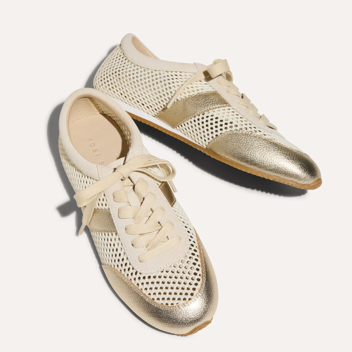 Kiah in Cream Mesh/Gold Metallic Mesh Casual Sneaker for Women sold by Yosi Samra product image thumbnail 4