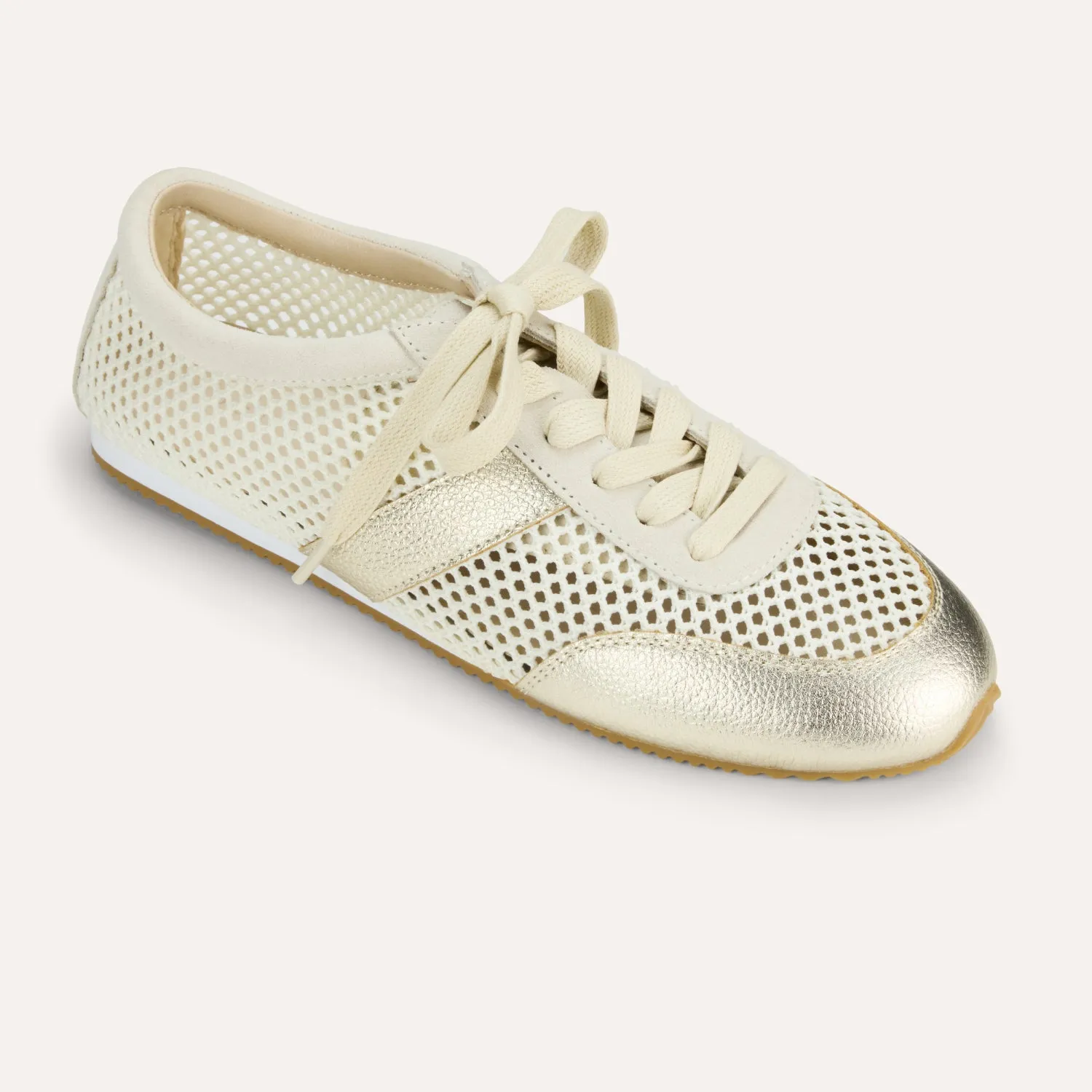 Kiah in Cream Mesh/Gold Metallic Mesh Casual Sneaker for Women sold by Yosi Samra