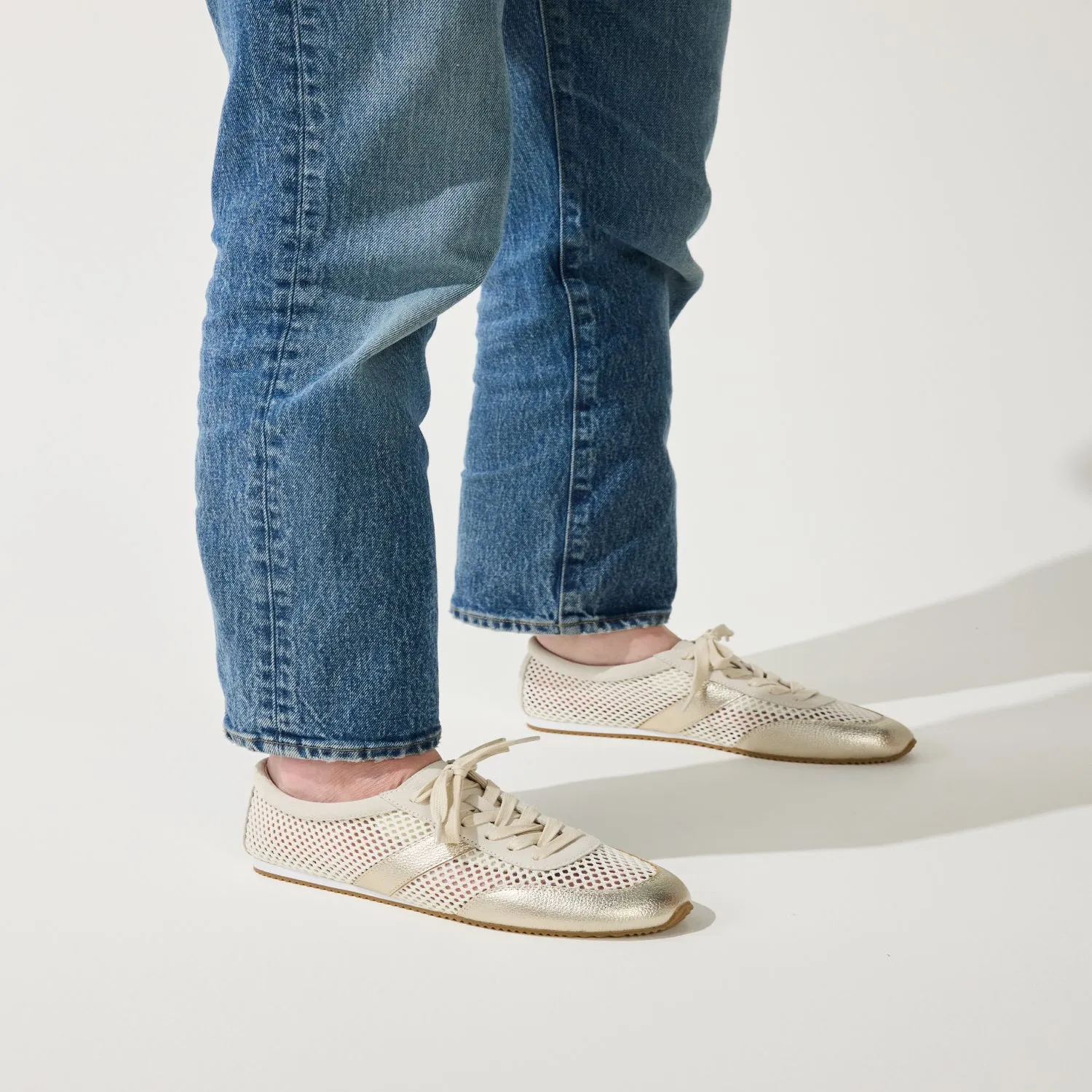 Kiah in Cream Mesh/Gold Metallic Mesh Casual Sneaker for Women sold by Yosi Samra product image thumbnail 5