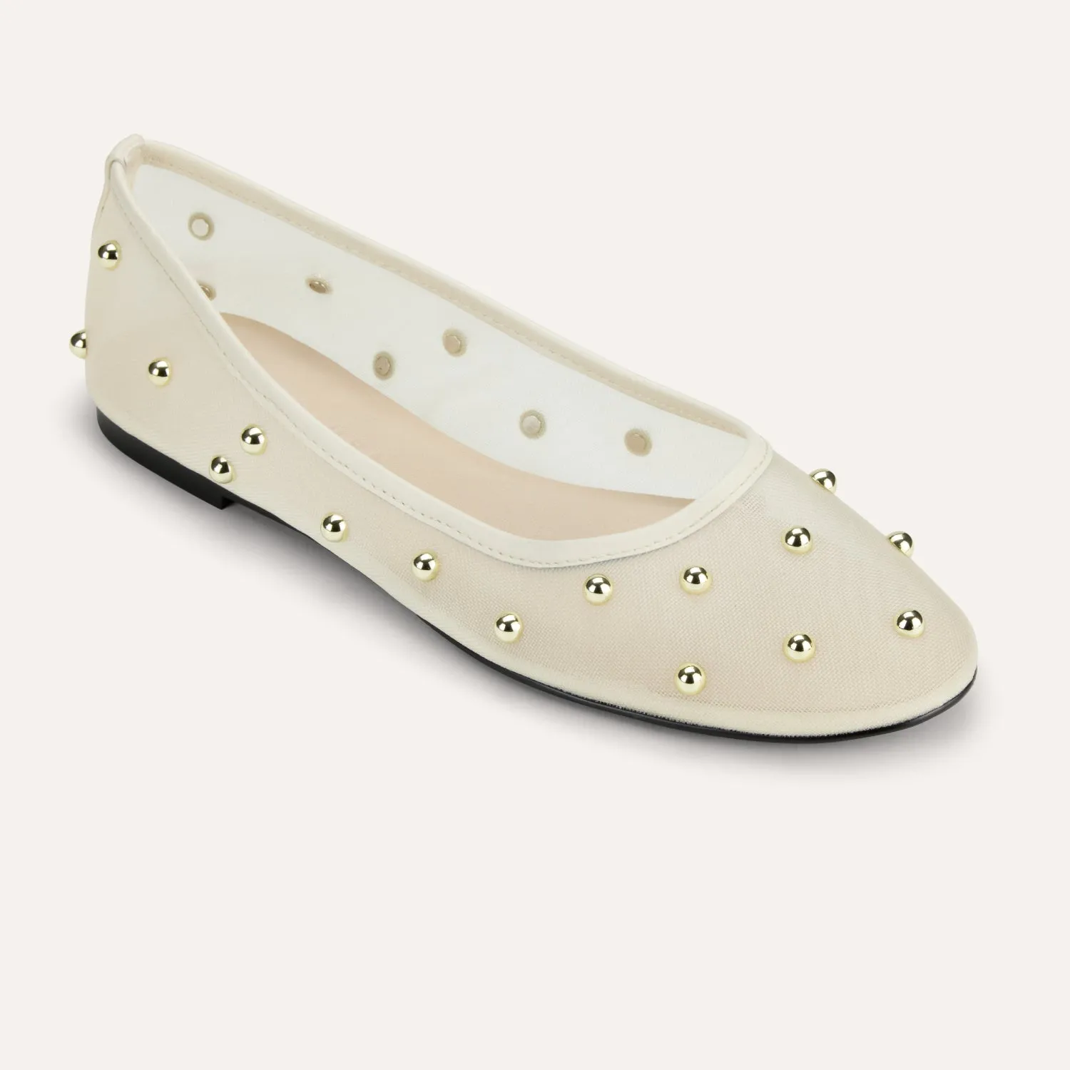Sadie Stud in Cream Mesh Ballet Flat for Women sold by Yosi Samra