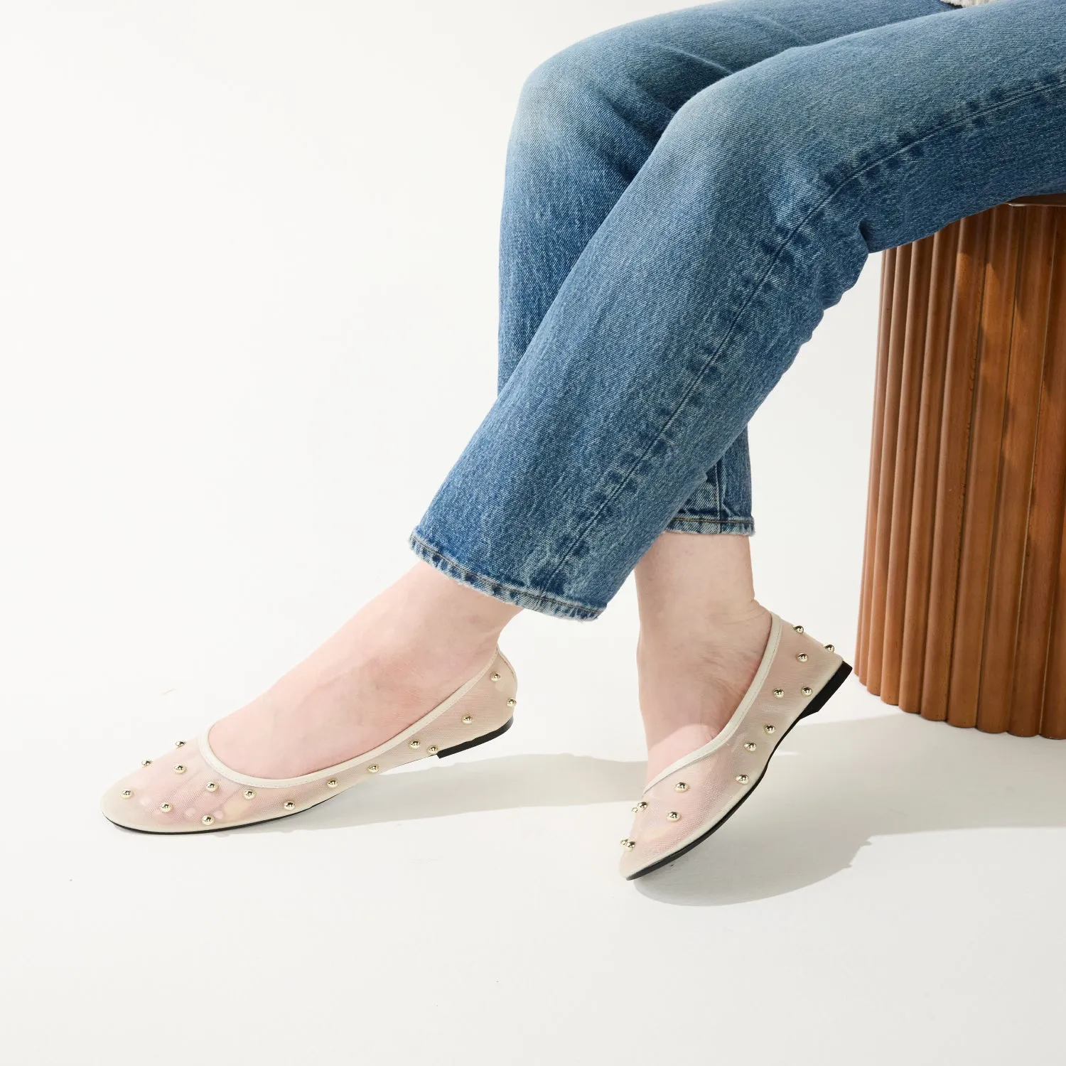 Sadie Stud in Cream Mesh Ballet Flat for Women sold by Yosi Samra product image thumbnail 5