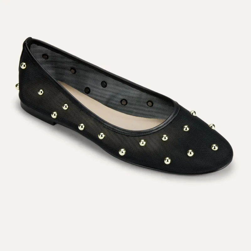 Sadie Stud in Black Mesh Ballet Flat for Women made by Yosi Samra