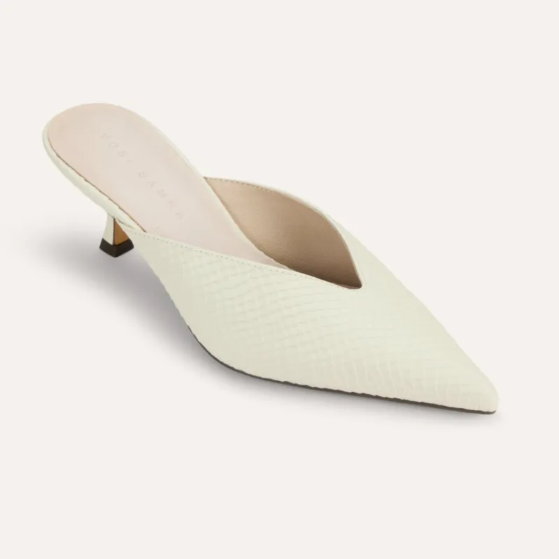 Remi in Cream Leather Croc Mule Low Heel for Women made by Yosi Samra