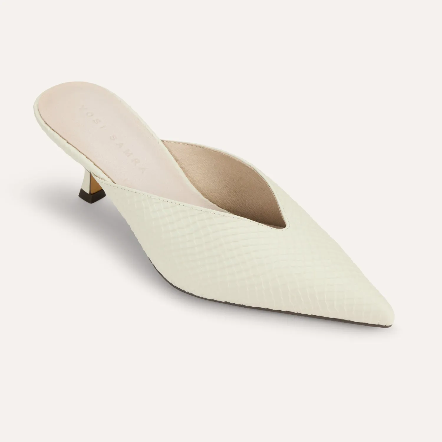 Remi in Cream Leather Croc Mule Low Heel for Women sold by Yosi Samra