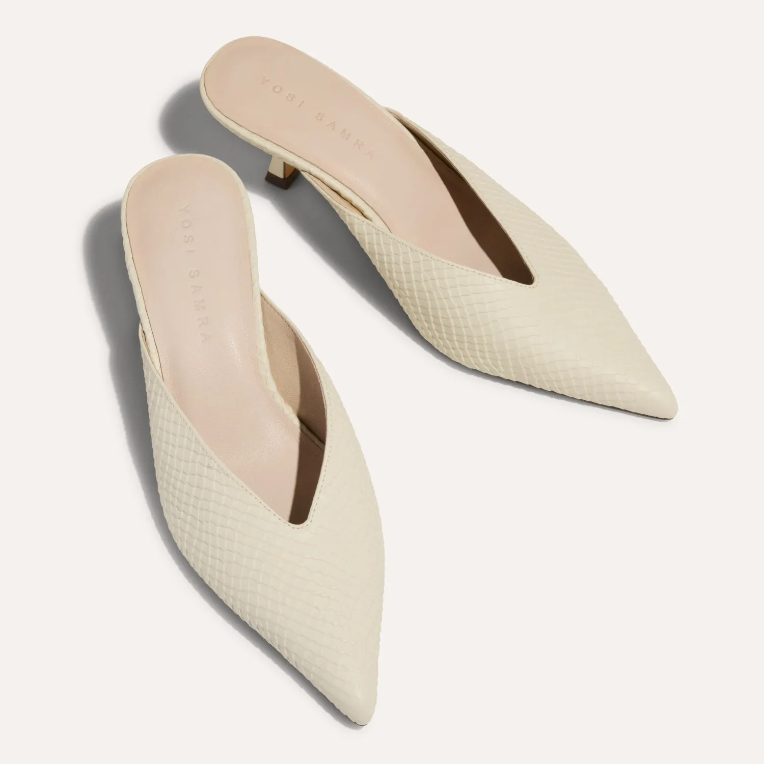 Remi in Cream Leather Croc Mule Low Heel for Women sold by Yosi Samra product image thumbnail 4