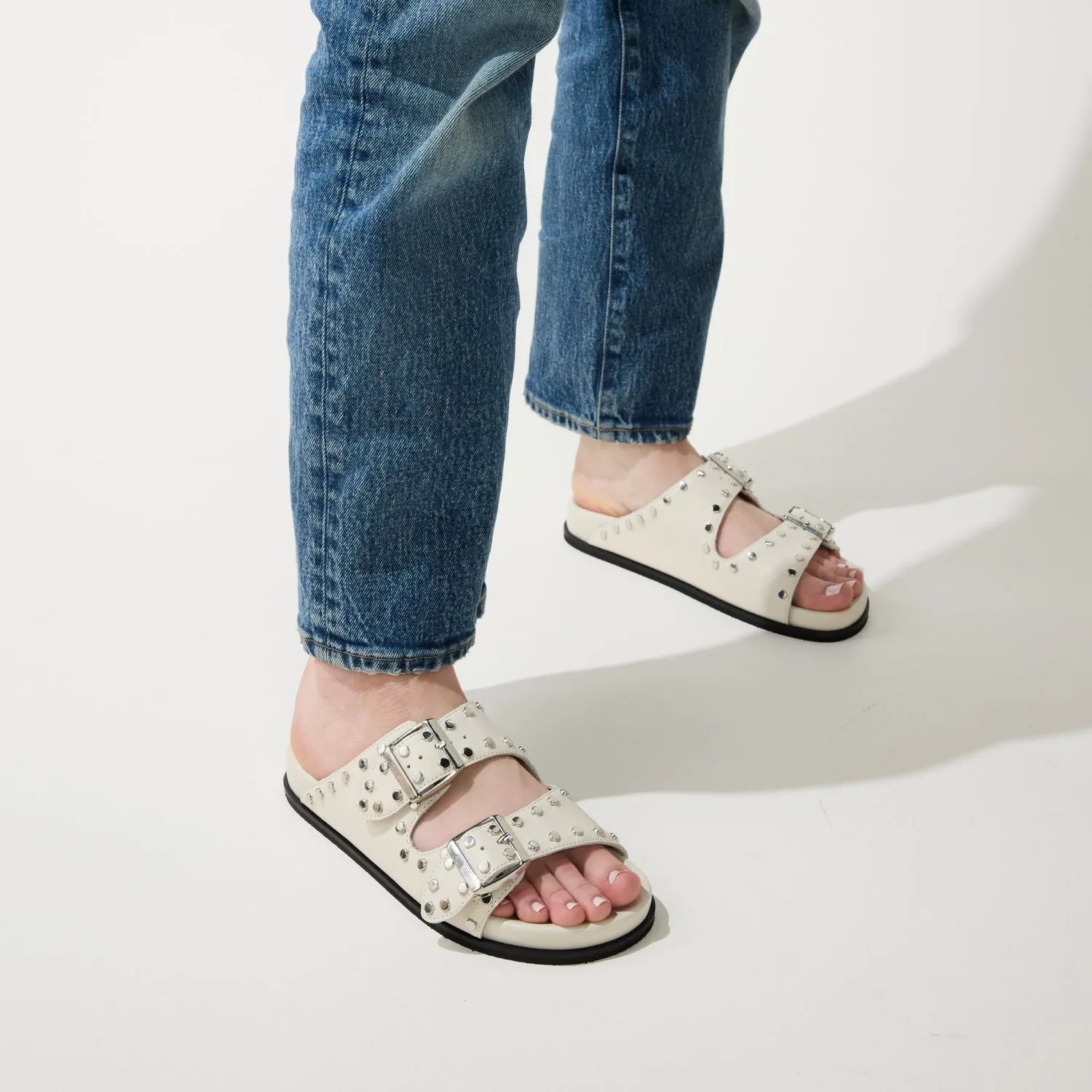 Maya Stud in Cream Leather Slide Sandal for Women sold by Yosi Samra product image thumbnail 5